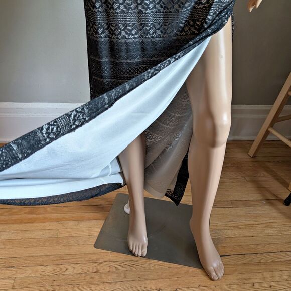 Vintage 90s Reggio Black Lace Gown Slip Dress Floral Whimsigoth Siren Size 6 - Picture 7 of 11